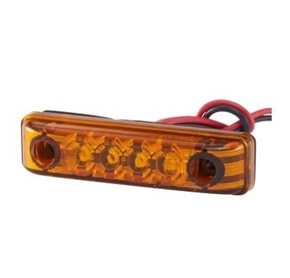 Lumina de poziție LED portocalie HELLA, model 2PS 357 010-101, dimensiuni 16 x 65 mm, putere 0.4 W, tensiune 24 V, lungime cablu 150 mm.